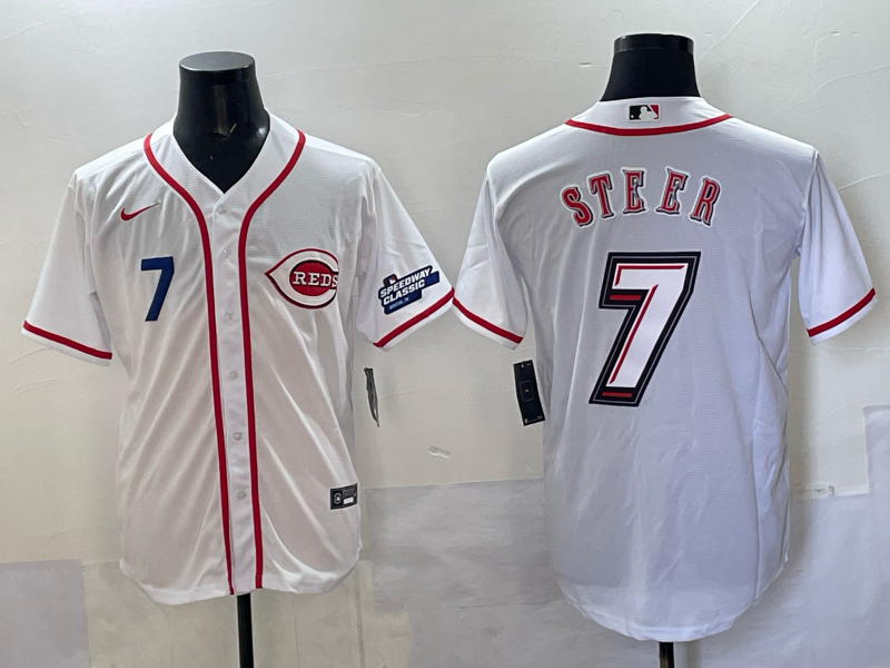 Men Cincinnati Reds #7 Steer white 2025 Nike MLB Jersey 002